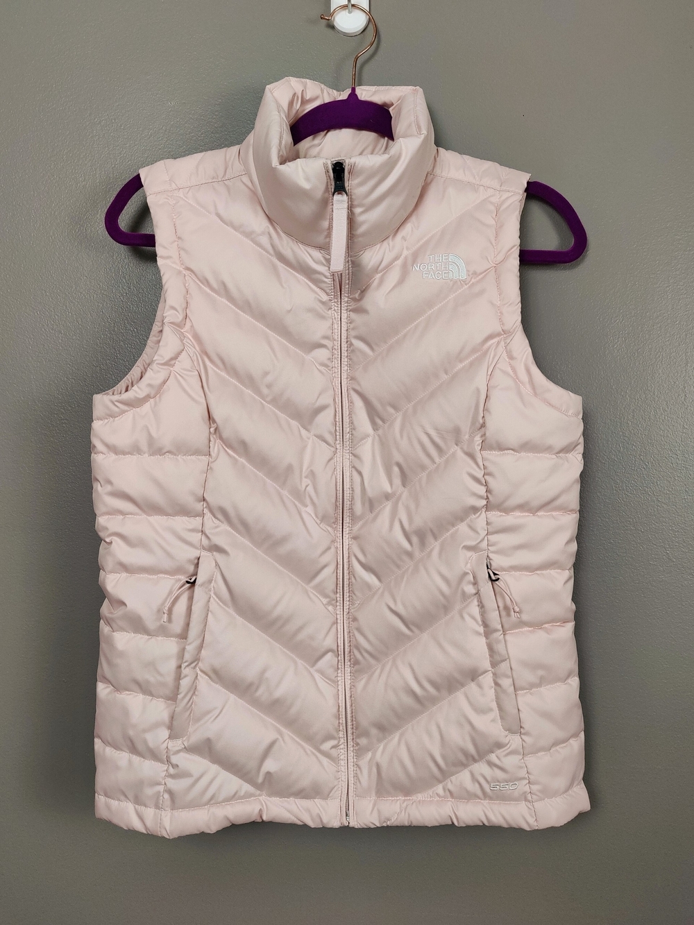 The North Face Womens Small Alpz 550 Goose Down Puffer Vest Pale Blossom Pink